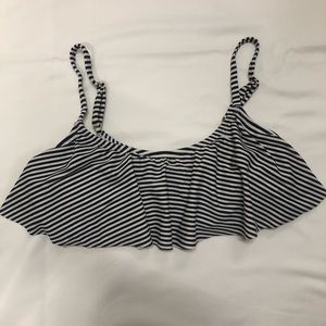 Xhilaration Navy & White Striped Ruffle Swim Top